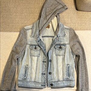 Denim and Gray Hooded Jacket Size Medium